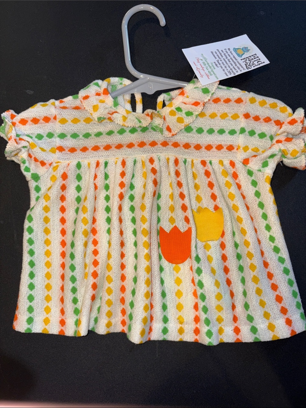 Vintage‎ 70’s Carter's Cream Top with Orange, Green, and Yellow box YY